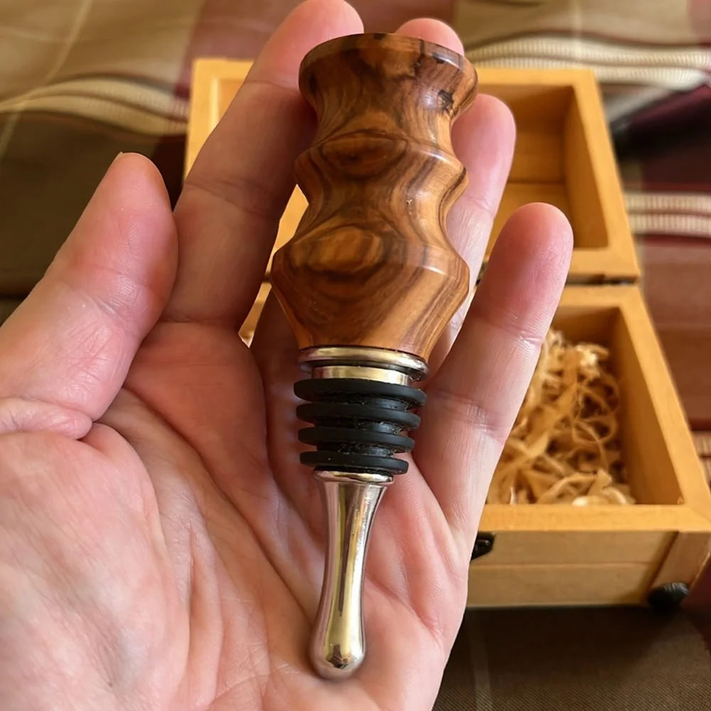 New handcrafted wooden wine cork bottle stopper in treasure box artisan made